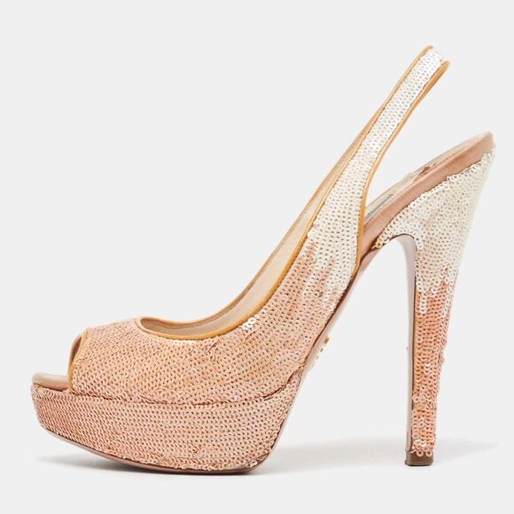 Prada Pink/White Sequins Peep Toe Platform Slingback Sandals Size 36.5 - Picture 1 of 4